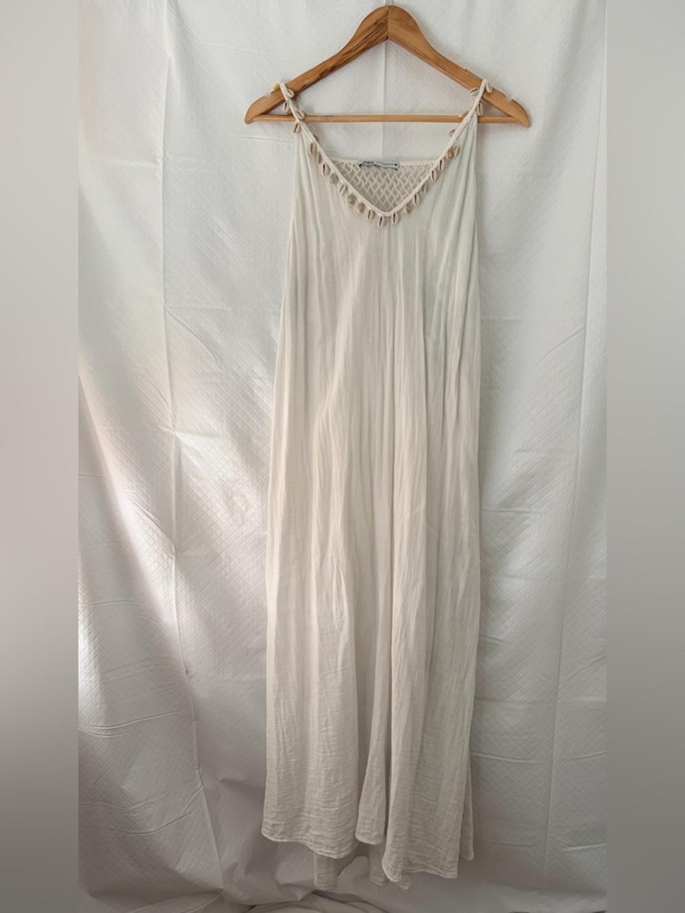Zara Cream Crochet Maxi Dress with Shell Accents